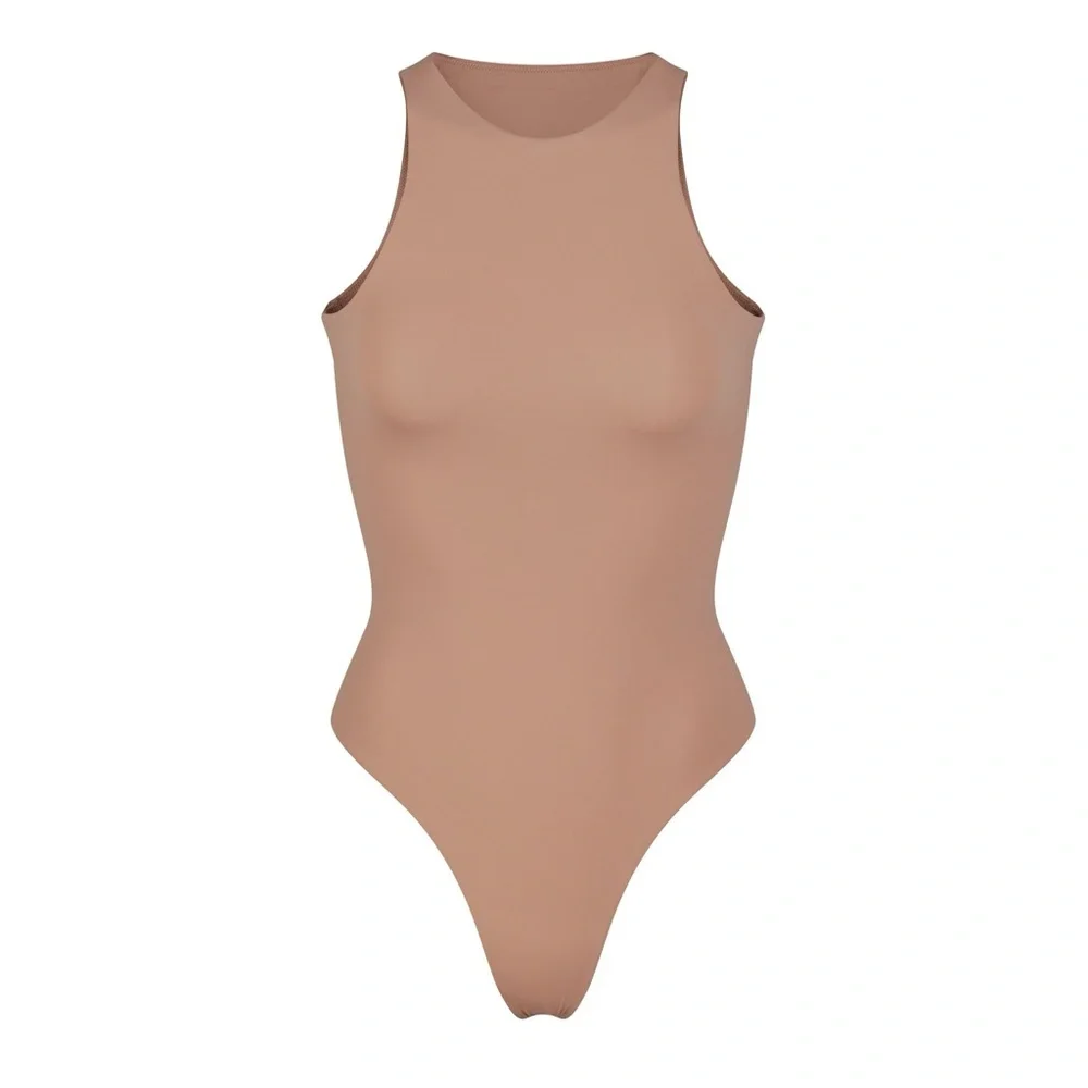 SKIMS Fits Everybody High Neck Thong Bodysuit in Sienna - Picture 2 of 5